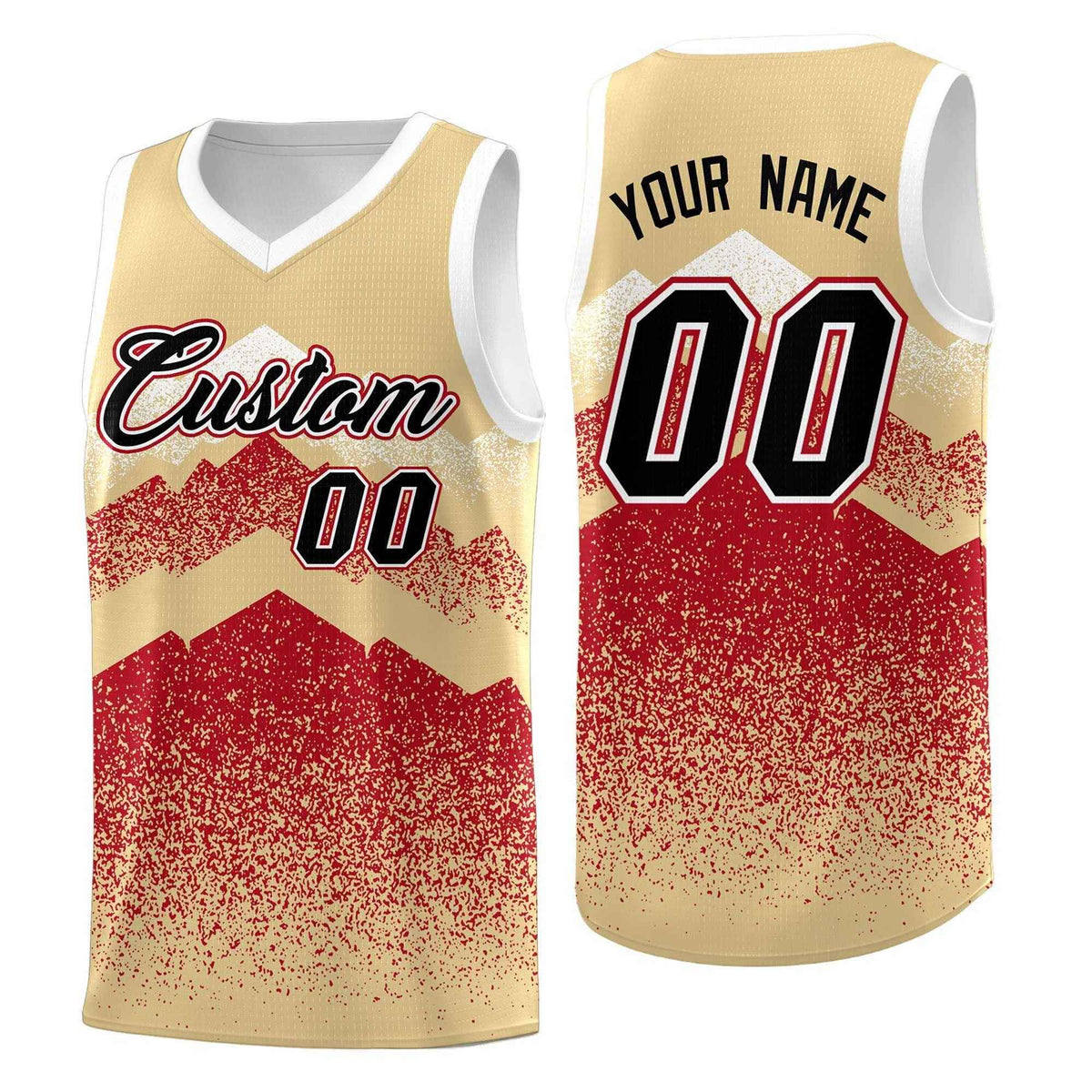 Custom Youth Basketball Jerseys Khaki Red Gradient Mountain Design Uniforms