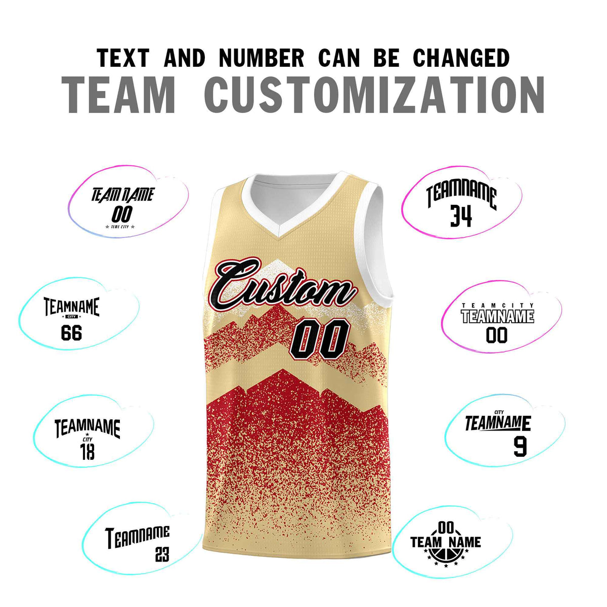 Custom Youth Basketball Jerseys Khaki Red Gradient Mountain Design Uniforms