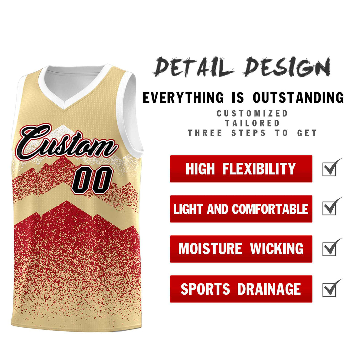 Custom Youth Basketball Jerseys Khaki Red Gradient Mountain Design Uniforms