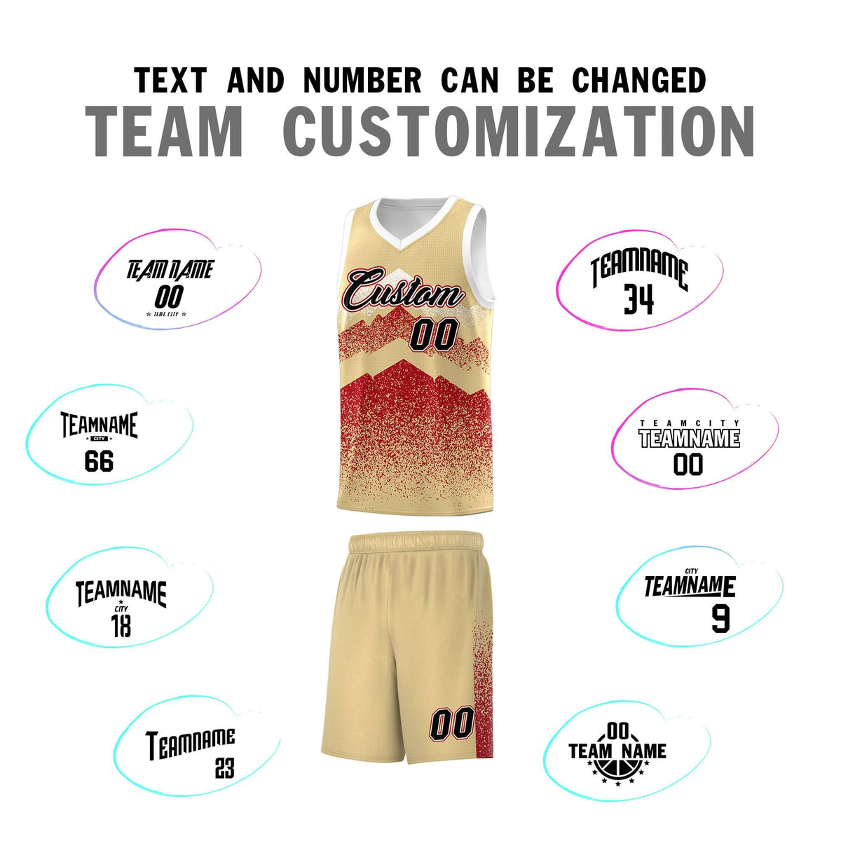 Custom Youth Basketball Jerseys Khaki Red Gradient Mountain Design Uniforms