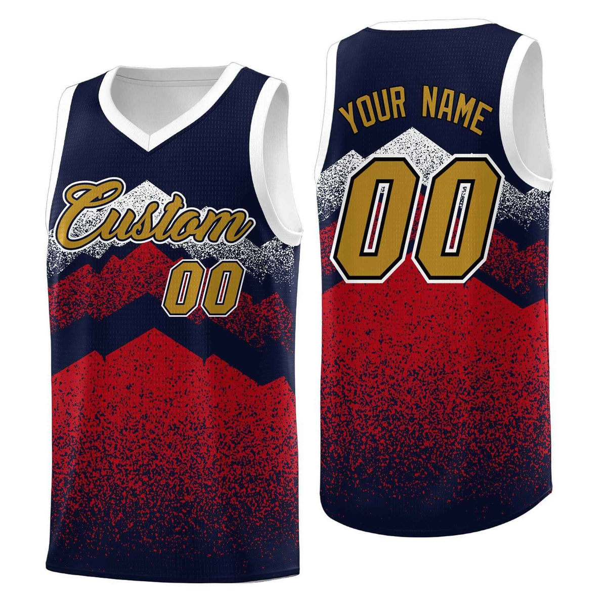 Personalized Youth Basketball Jerseys   Navy Red Gradient Mountain Design Uniforms