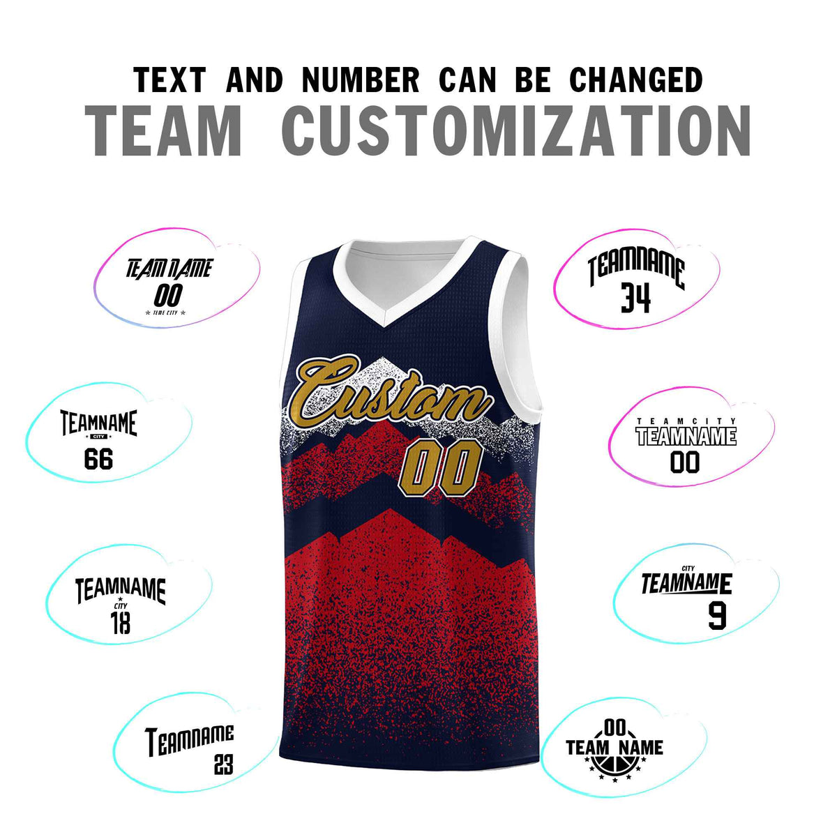 Personalized Youth Basketball Jerseys   Navy Red Gradient Mountain Design Uniforms