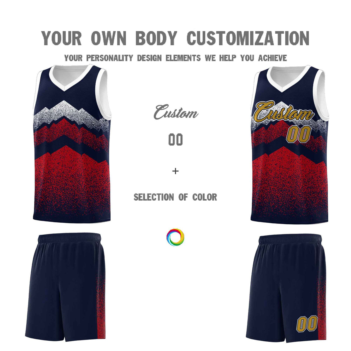 Personalized Youth Basketball Jerseys   Navy Red Gradient Mountain Design Uniforms