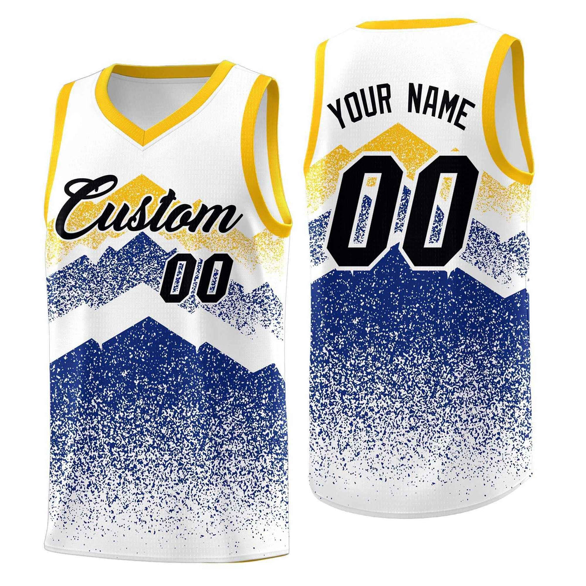 Custom Youth Basketball Jerseys White Royal Gradient Mountain Design Uniforms