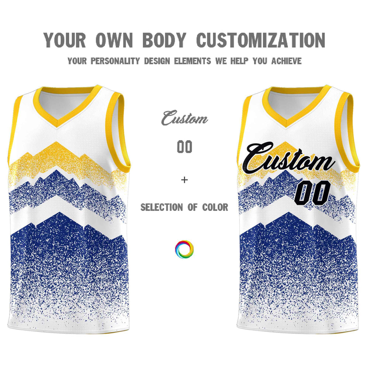 Custom Youth Basketball Jerseys White Royal Gradient Mountain Design Uniforms