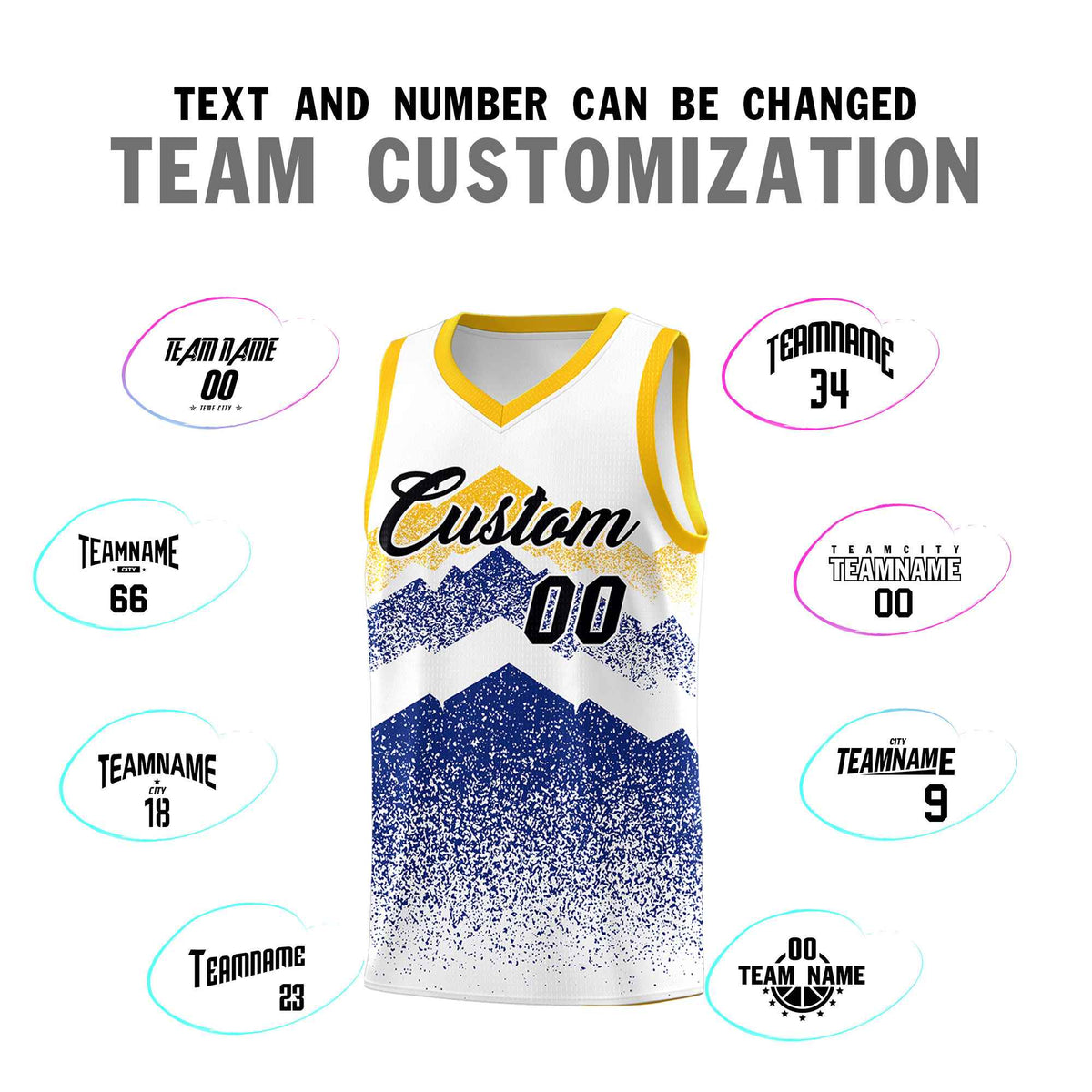Custom Youth Basketball Jerseys White Royal Gradient Mountain Design Uniforms