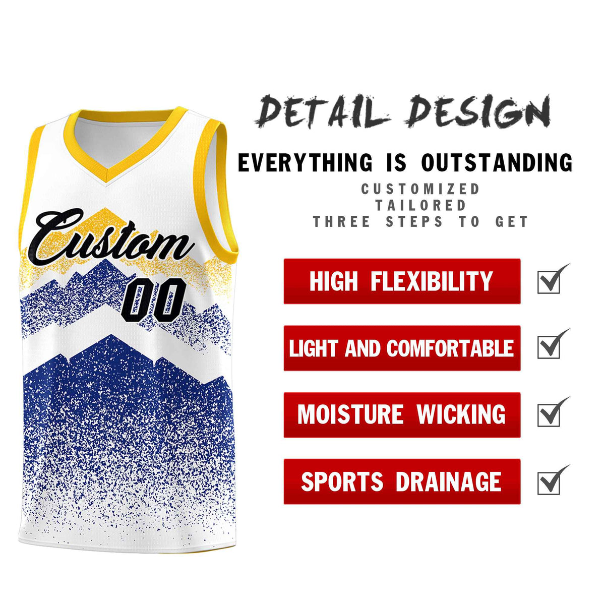 Custom Youth Basketball Jerseys White Royal Gradient Mountain Design Uniforms