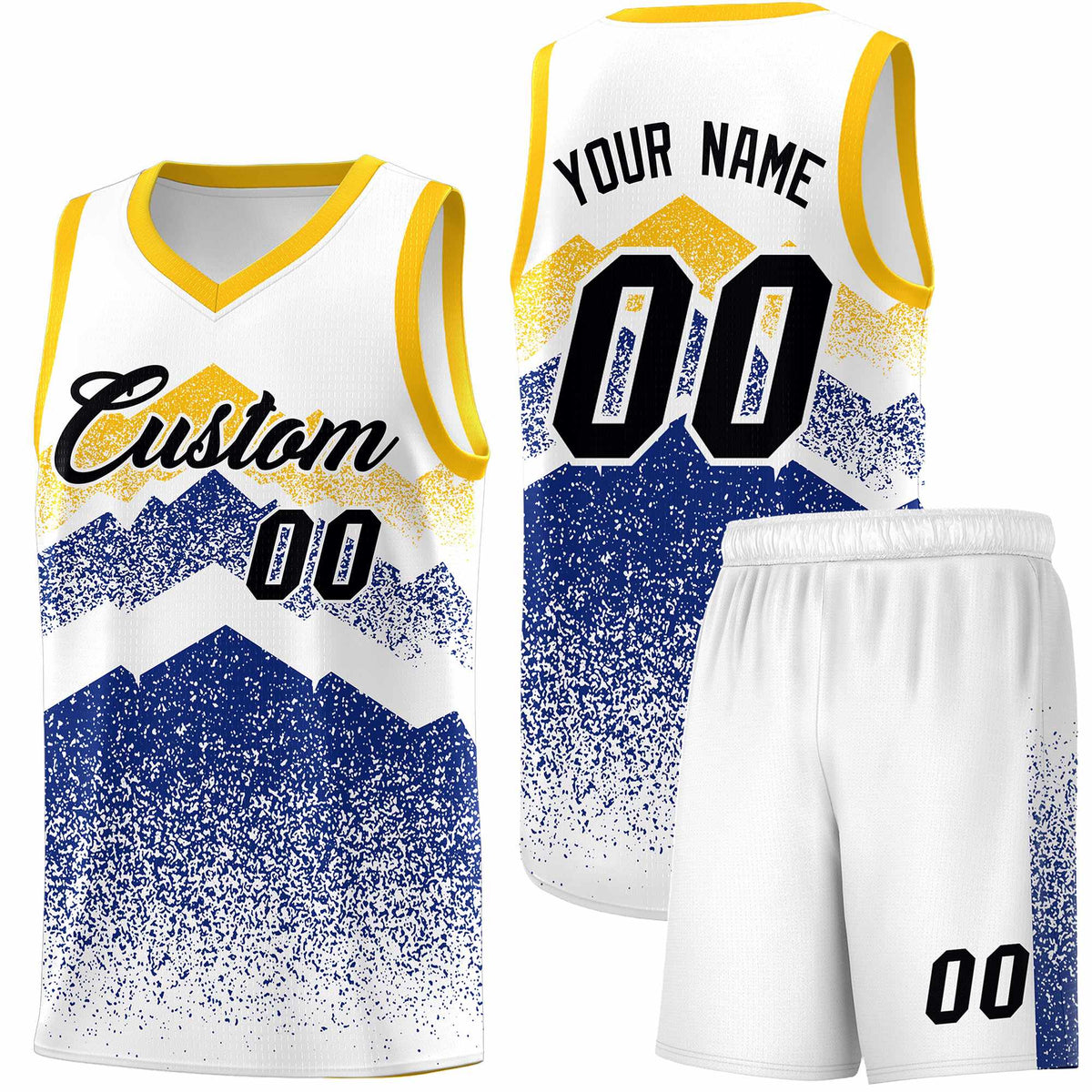 Custom Youth Basketball Jerseys White Royal Gradient Mountain Design Uniforms