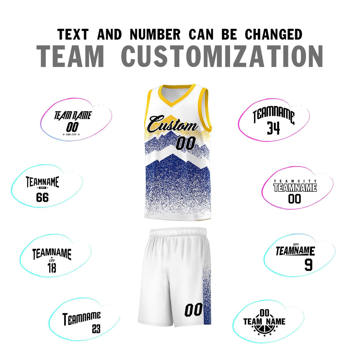 Custom Youth Basketball Jerseys White Royal Gradient Mountain Design Uniforms