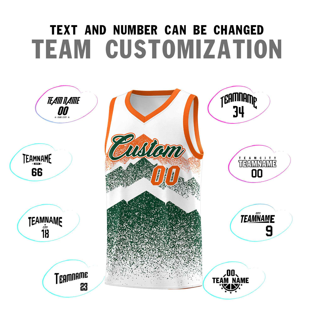 Custom Youth Basketball Jerseys White Green Gradient Mountain Design Uniforms