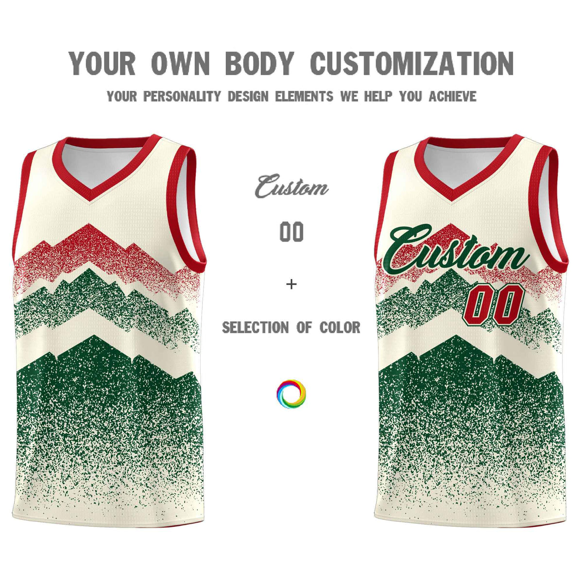 Personalized Youth Basketball Jerseys   Cream Green Gradient Mountain Design Uniforms