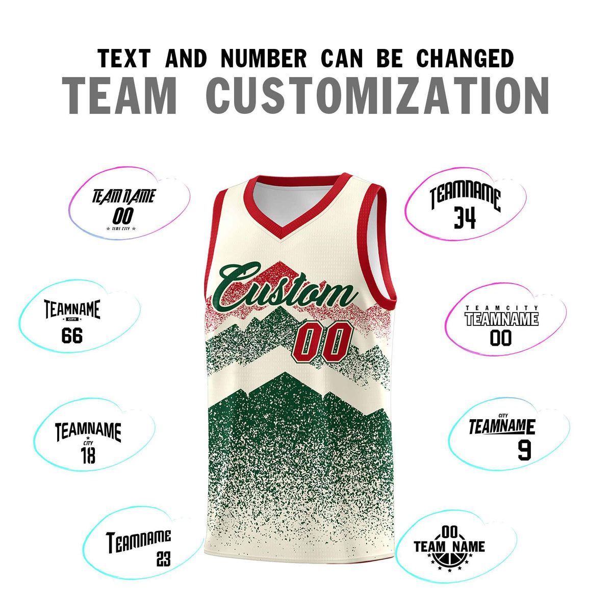 Personalized Youth Basketball Jerseys   Cream Green Gradient Mountain Design Uniforms
