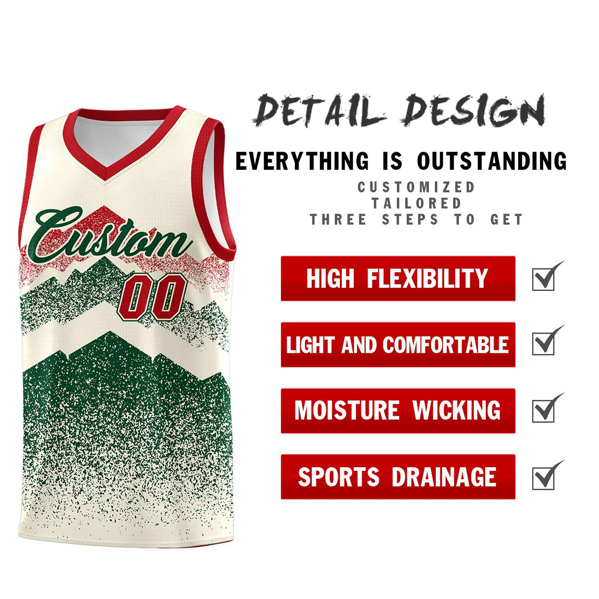Personalized Youth Basketball Jerseys   Cream Green Gradient Mountain Design Uniforms