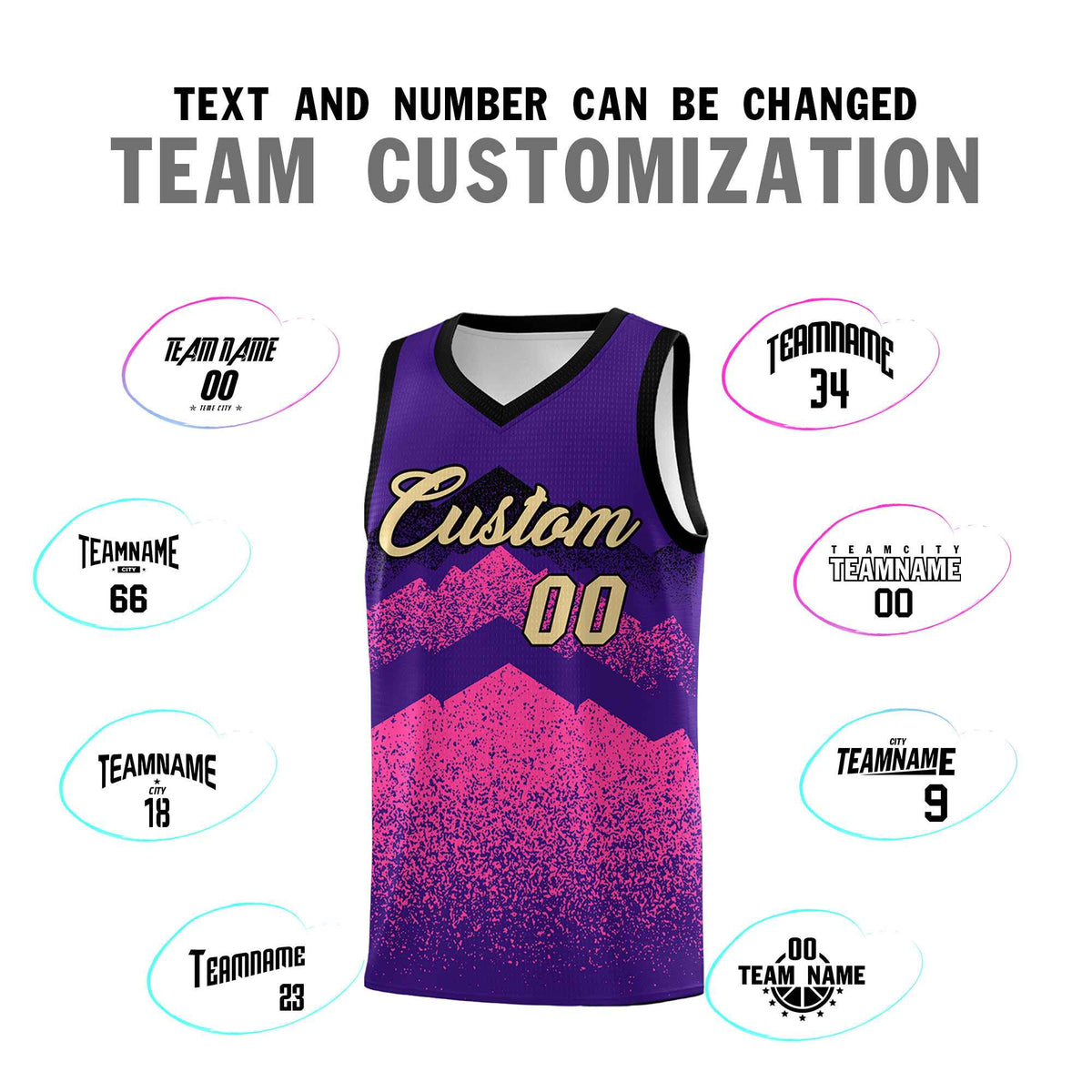 Custom Youth Basketball Jerseys Purple Pink Gradient Mountain Design Uniforms