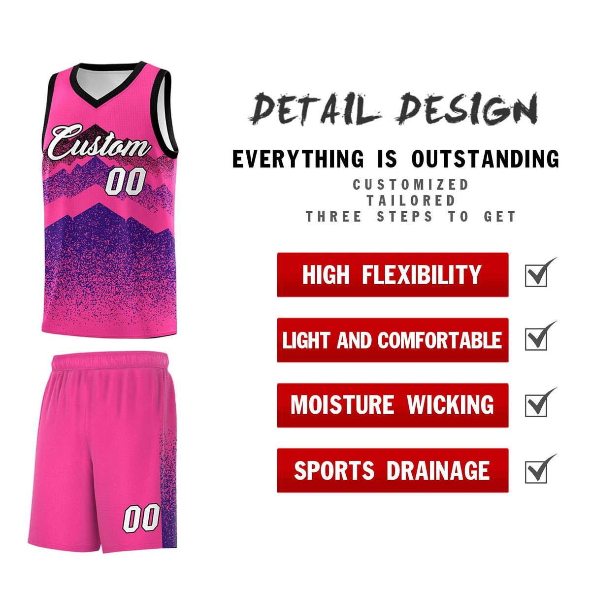 Personalized Youth Basketball Jerseys   Pink Purple Gradient Mountain Design Uniforms