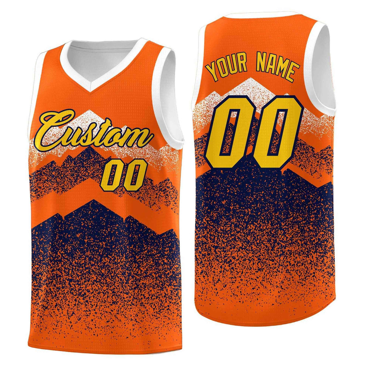 Custom Youth Basketball Jerseys Orange Navy Gradient Mountain Design Uniforms