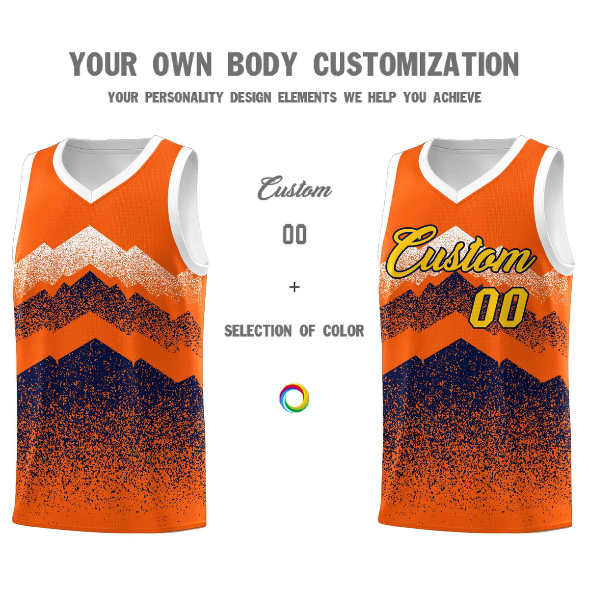 Custom Youth Basketball Jerseys Orange Navy Gradient Mountain Design Uniforms
