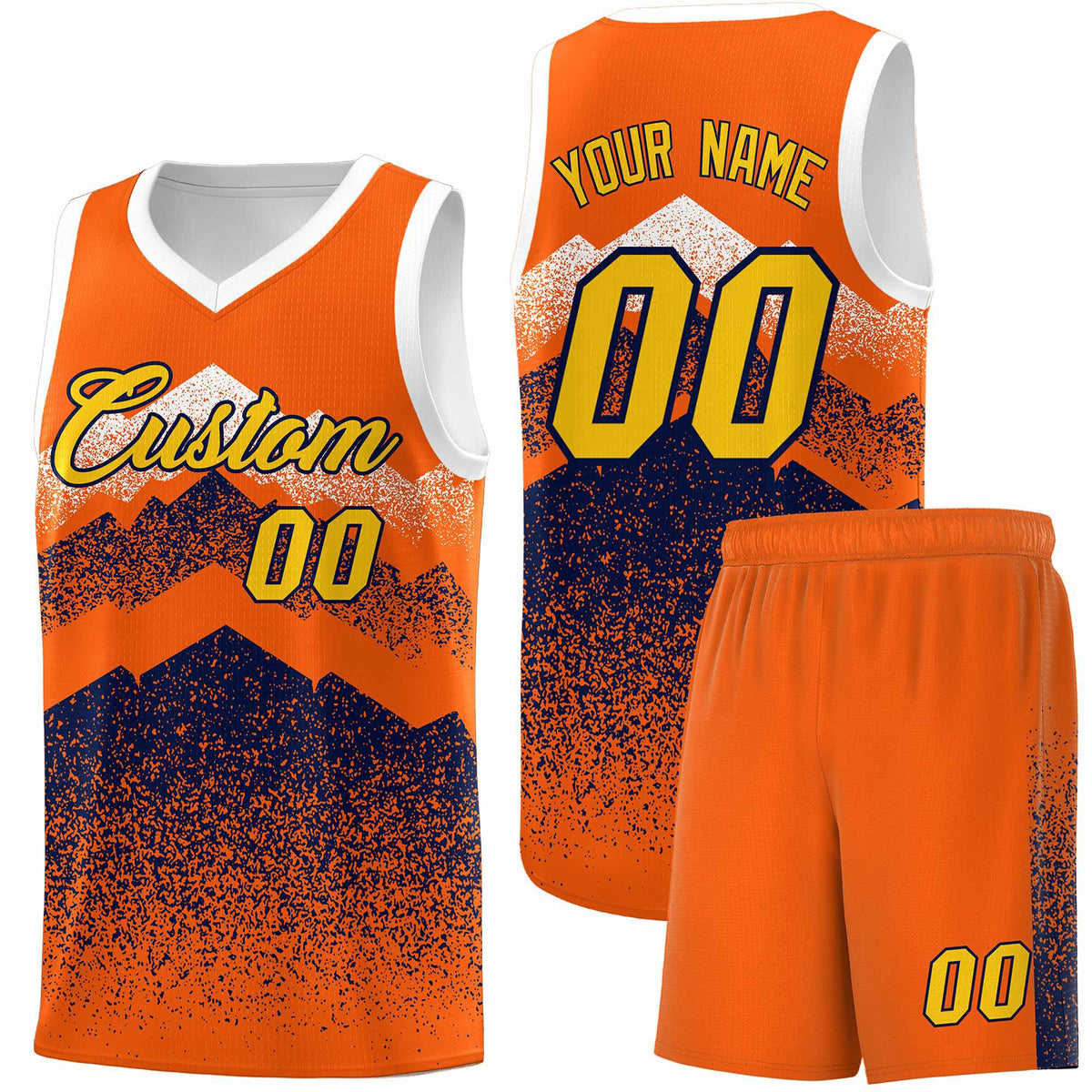 Custom Youth Basketball Jerseys Orange Navy Gradient Mountain Design Uniforms