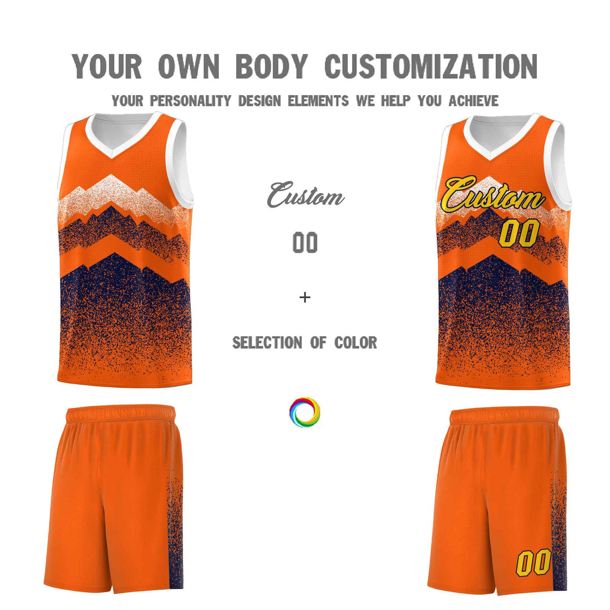 Custom Youth Basketball Jerseys Orange Navy Gradient Mountain Design Uniforms