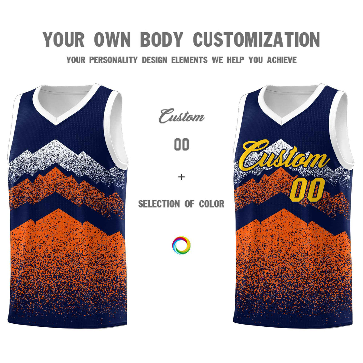Personalized Youth Basketball Jerseys   Navy Orange Gradient Mountain Design Uniforms