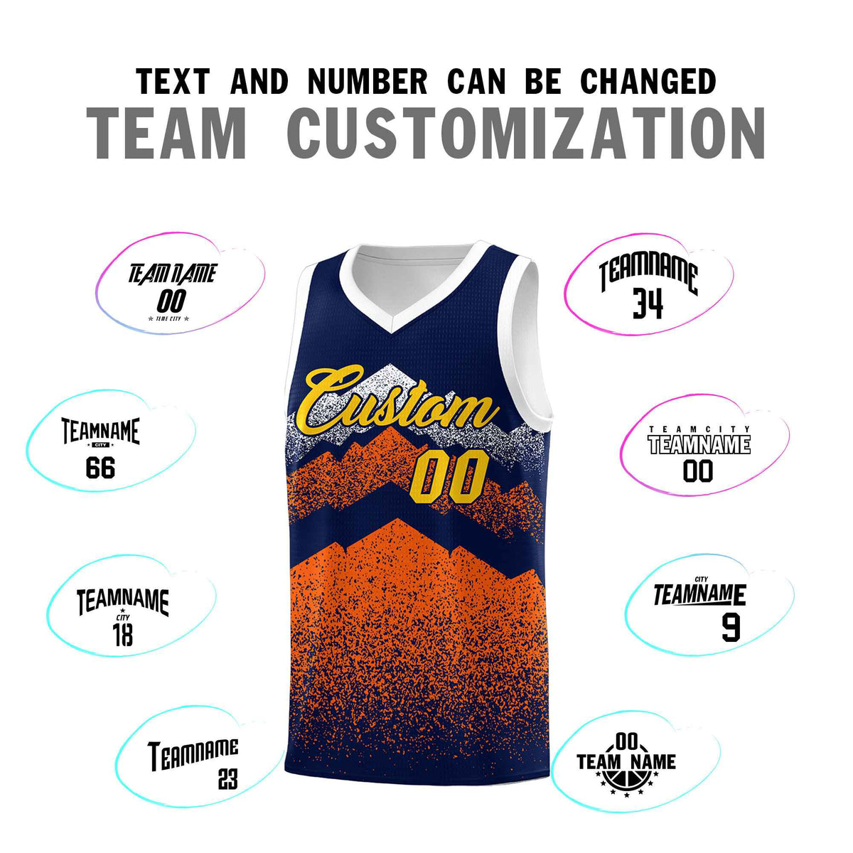 Personalized Youth Basketball Jerseys   Navy Orange Gradient Mountain Design Uniforms