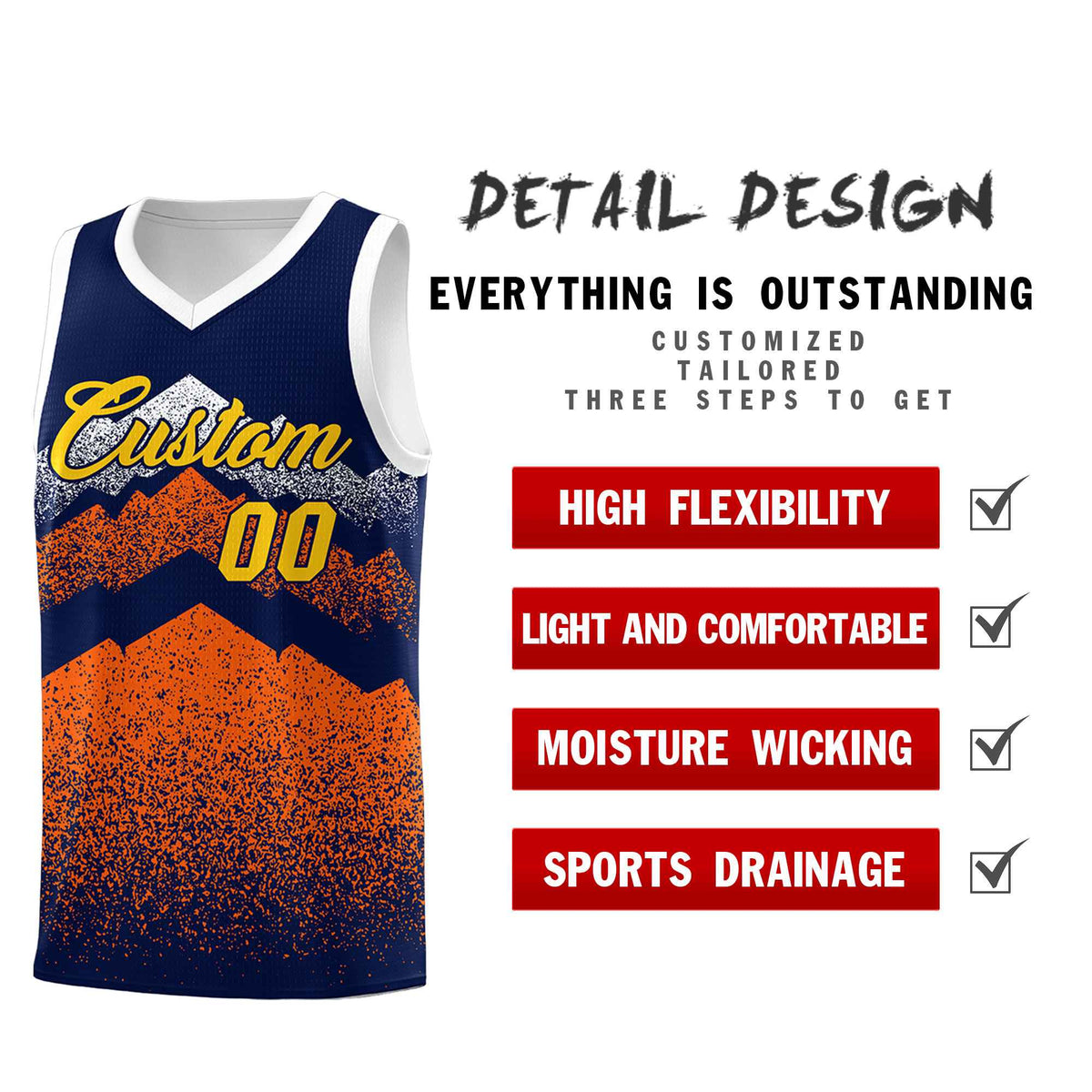 Personalized Youth Basketball Jerseys   Navy Orange Gradient Mountain Design Uniforms