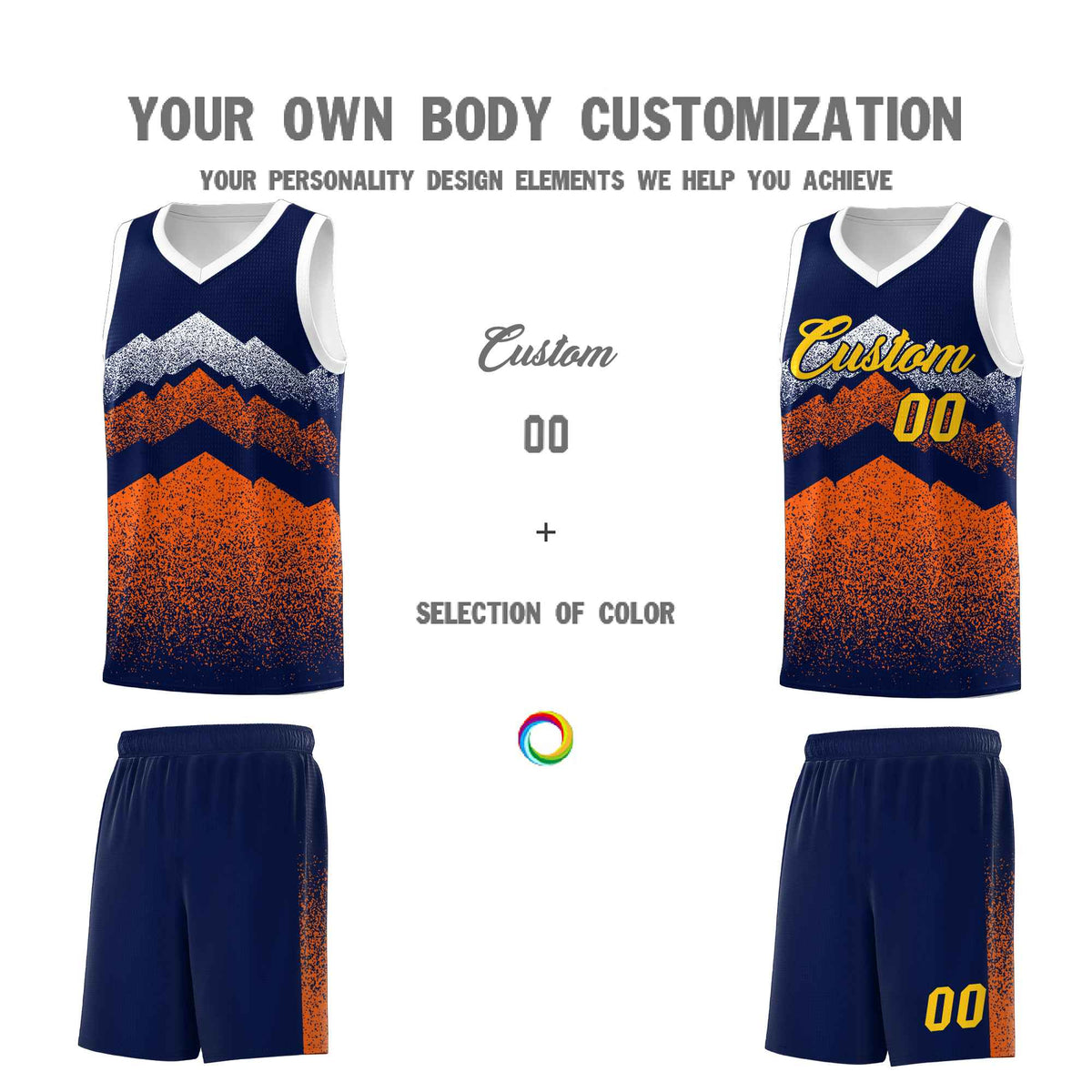 Personalized Youth Basketball Jerseys   Navy Orange Gradient Mountain Design Uniforms