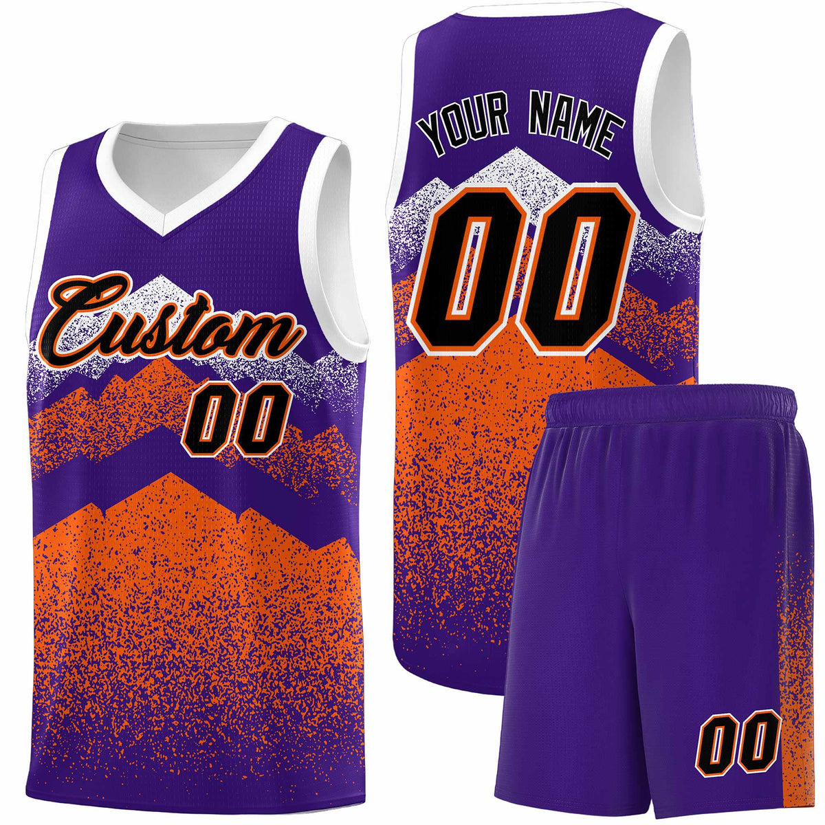 Custom Youth Basketball Jerseys Purple Orange Gradient Mountain Design Uniforms
