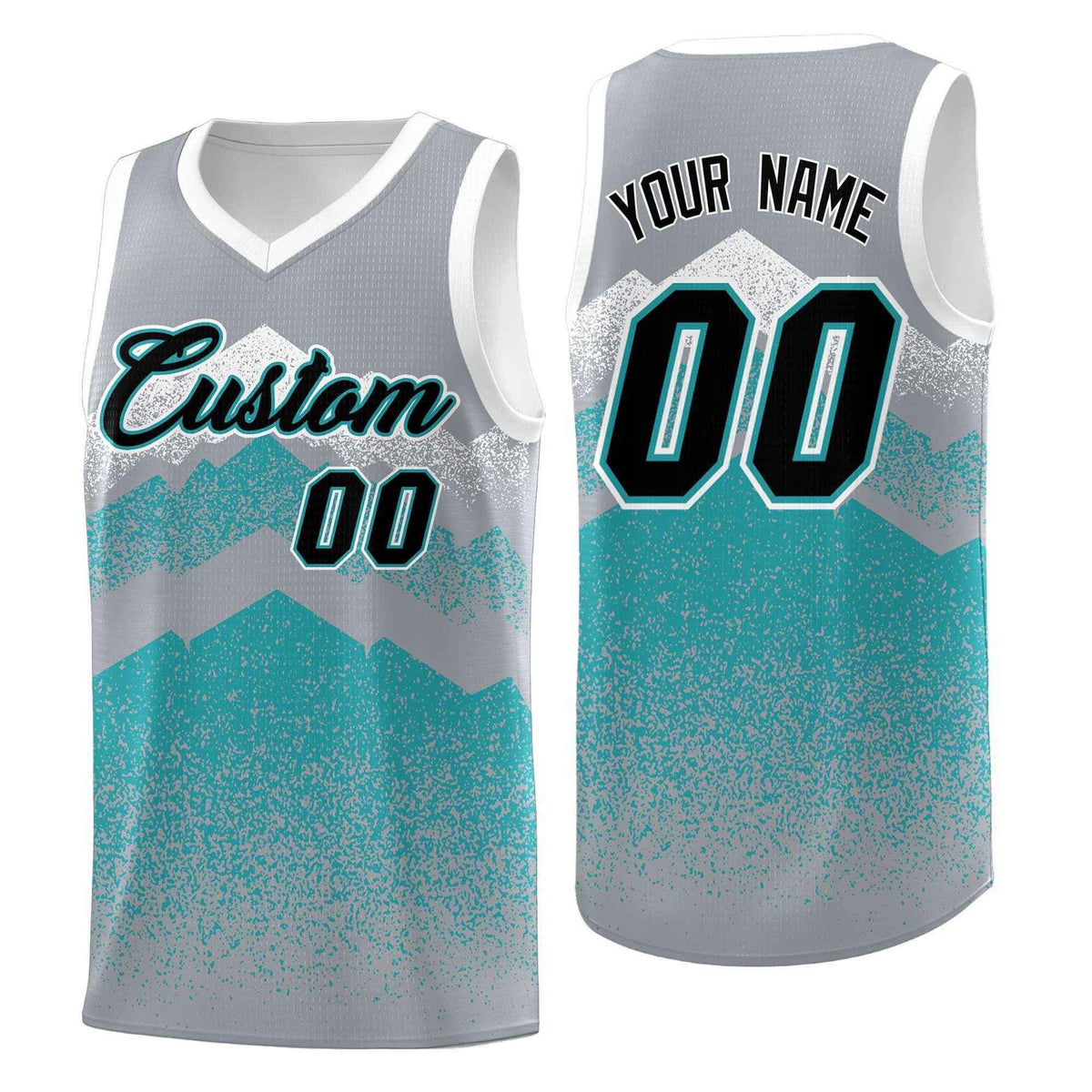 Personalized Youth Basketball Jerseys   Silver Teal Gradient Mountain Design Uniforms