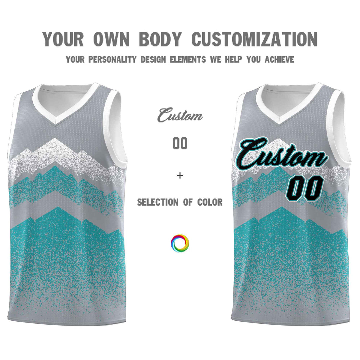 Personalized Youth Basketball Jerseys   Silver Teal Gradient Mountain Design Uniforms