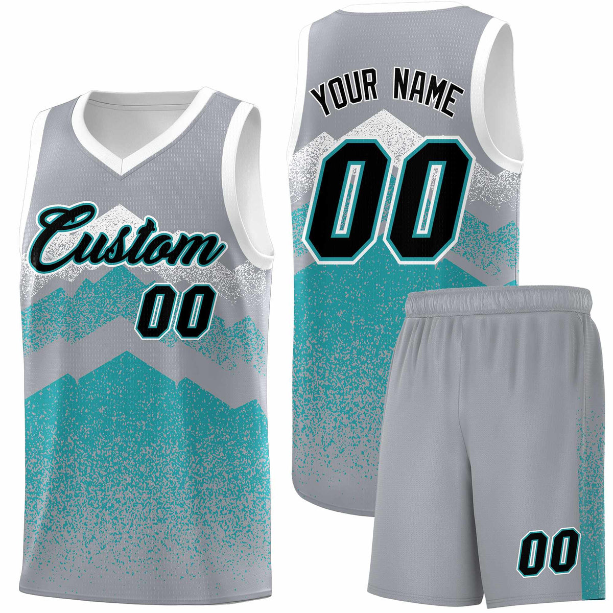 Personalized Youth Basketball Jerseys   Silver Teal Gradient Mountain Design Uniforms