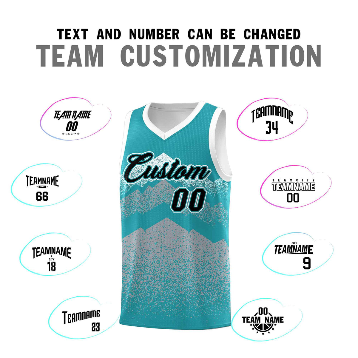 Custom Youth Basketball Jerseys Teal Silver Gradient Mountain Design Uniforms