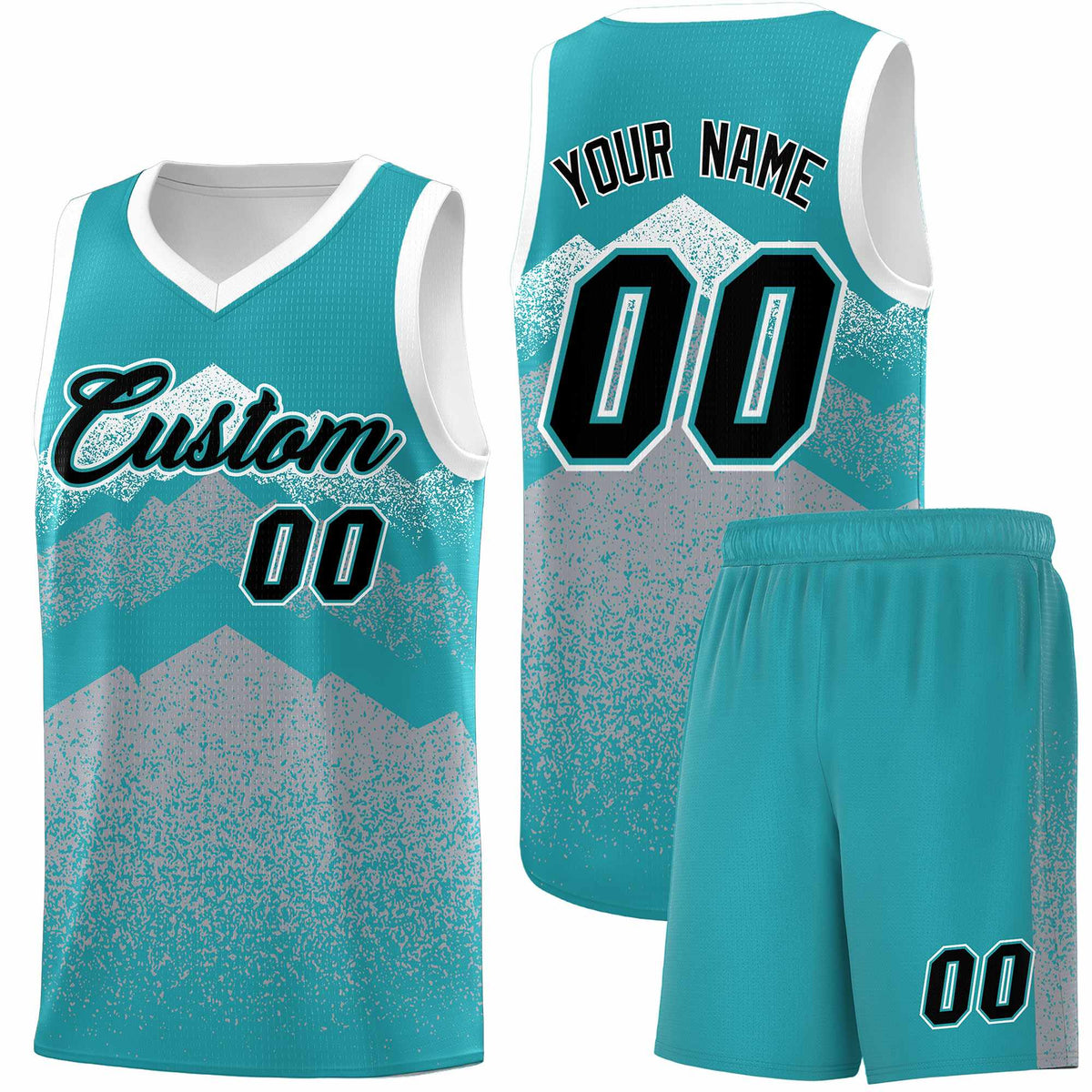 Custom Youth Basketball Jerseys Teal Silver Gradient Mountain Design Uniforms