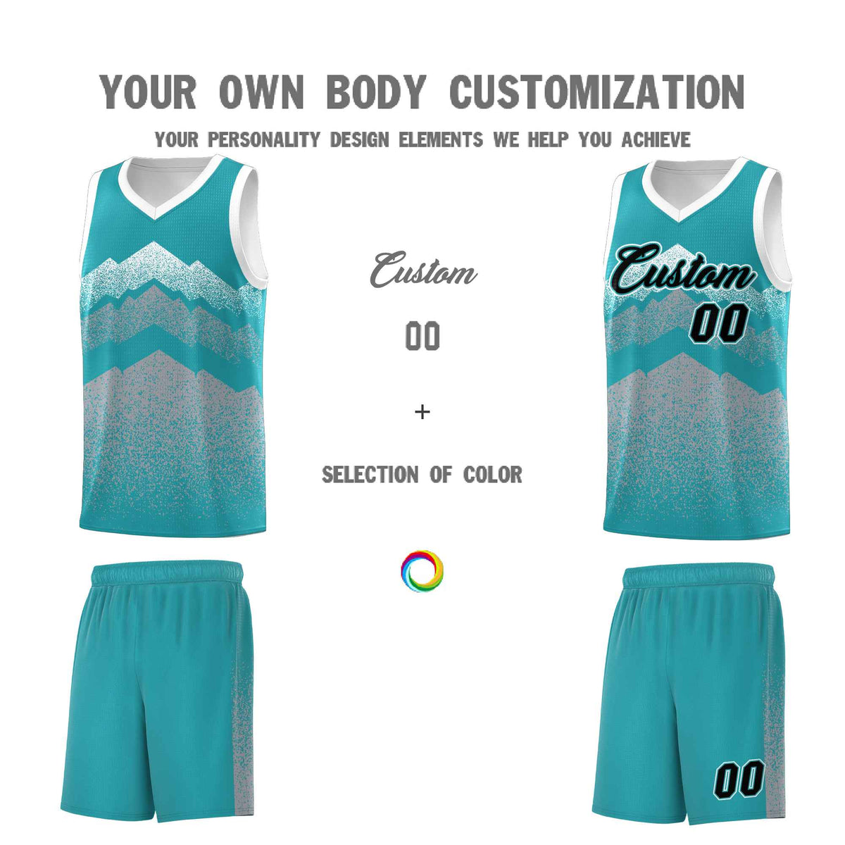 Custom Youth Basketball Jerseys Teal Silver Gradient Mountain Design Uniforms