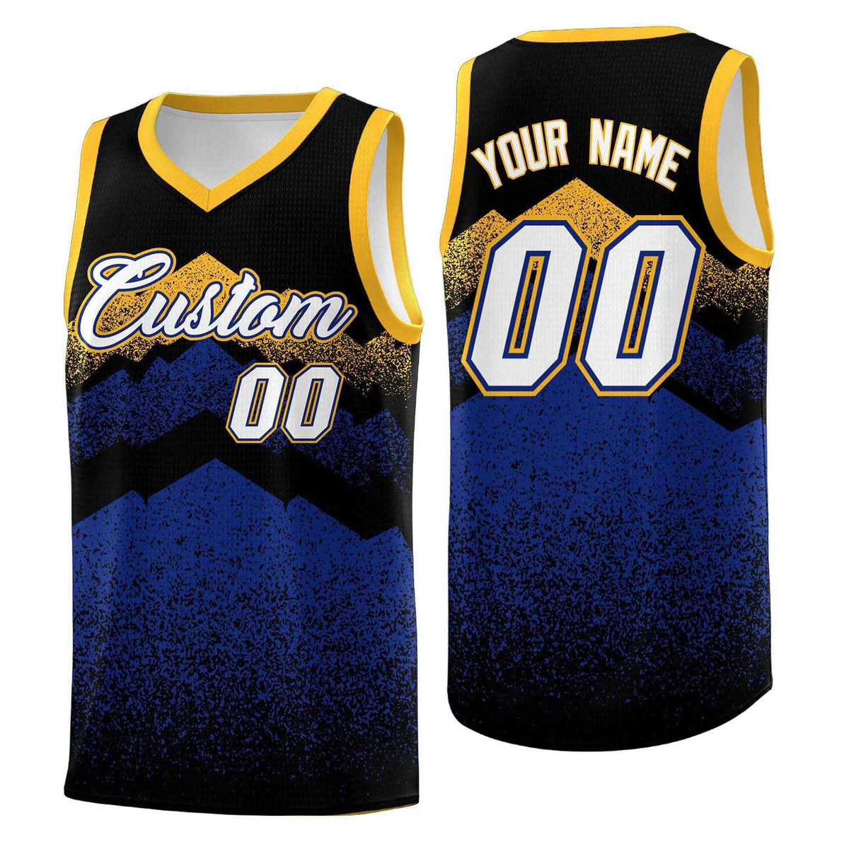 Personalized Youth Basketball Jerseys   Black Royal Gradient Mountain Design Uniforms