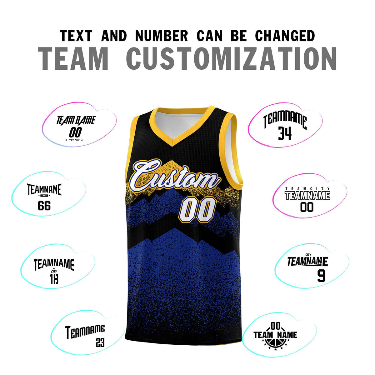 Personalized Youth Basketball Jerseys   Black Royal Gradient Mountain Design Uniforms