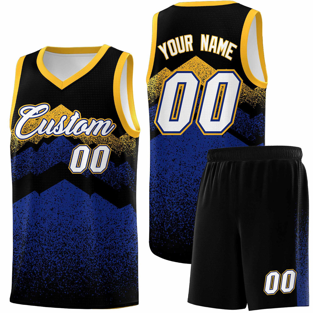 Personalized Youth Basketball Jerseys   Black Royal Gradient Mountain Design Uniforms