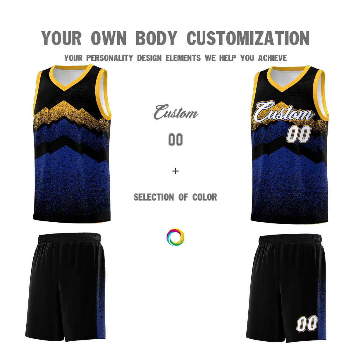 Personalized Youth Basketball Jerseys   Black Royal Gradient Mountain Design Uniforms