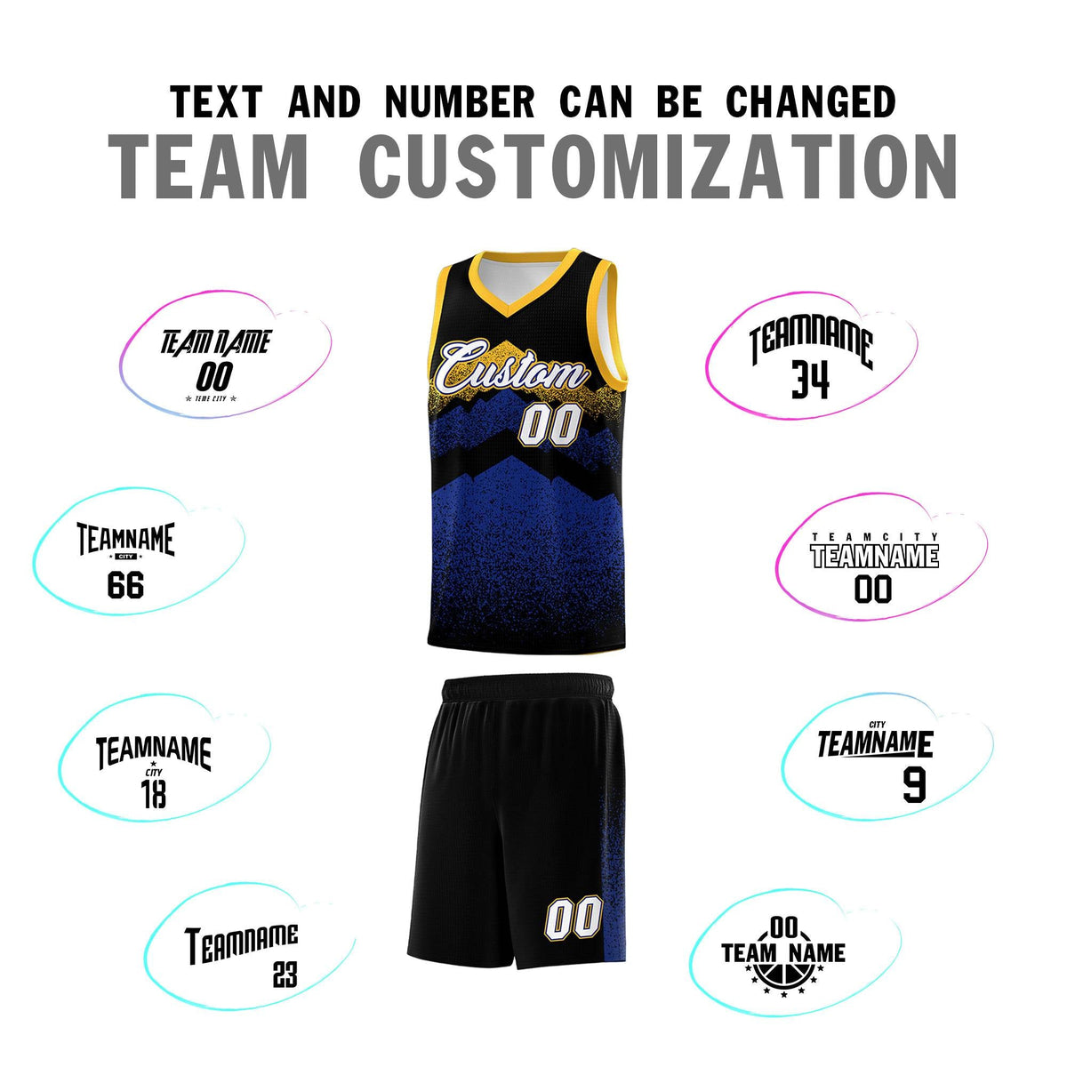 Personalized Youth Basketball Jerseys   Black Royal Gradient Mountain Design Uniforms