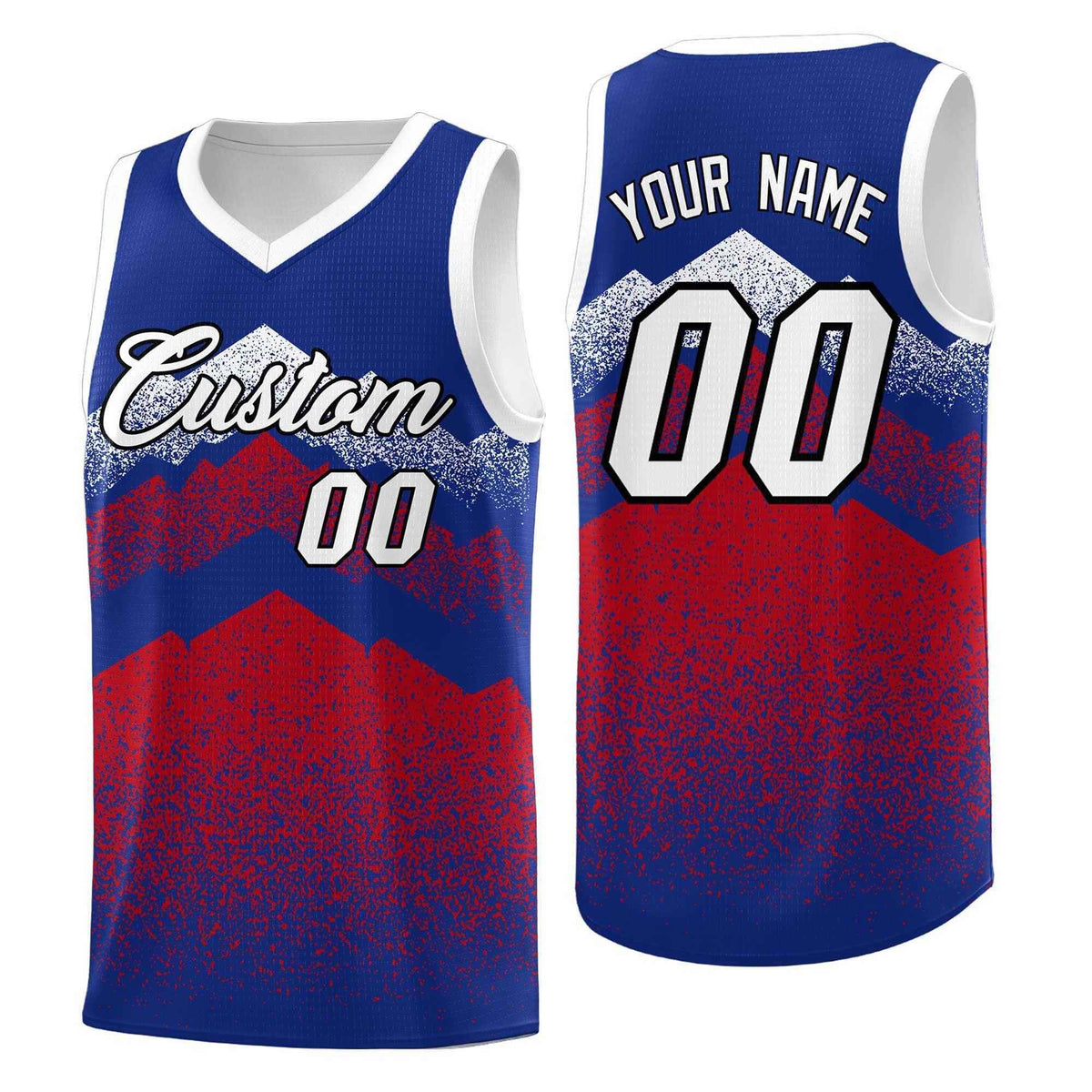 Personalized Youth Basketball Jerseys   Royal Red Gradient Mountain Design Uniforms