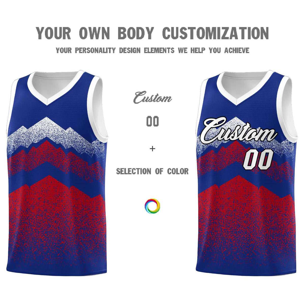 Personalized Youth Basketball Jerseys   Royal Red Gradient Mountain Design Uniforms