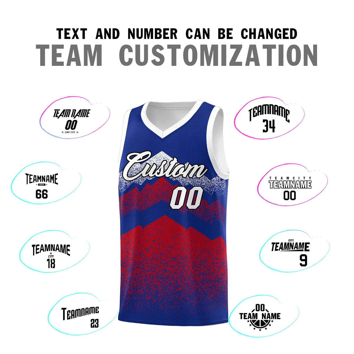 Personalized Youth Basketball Jerseys   Royal Red Gradient Mountain Design Uniforms