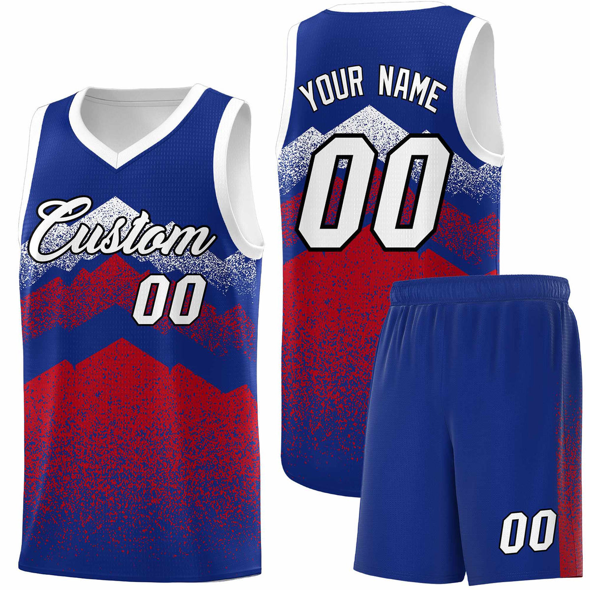 Personalized Youth Basketball Jerseys   Royal Red Gradient Mountain Design Uniforms