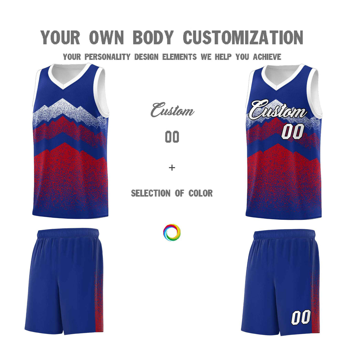 Personalized Youth Basketball Jerseys   Royal Red Gradient Mountain Design Uniforms