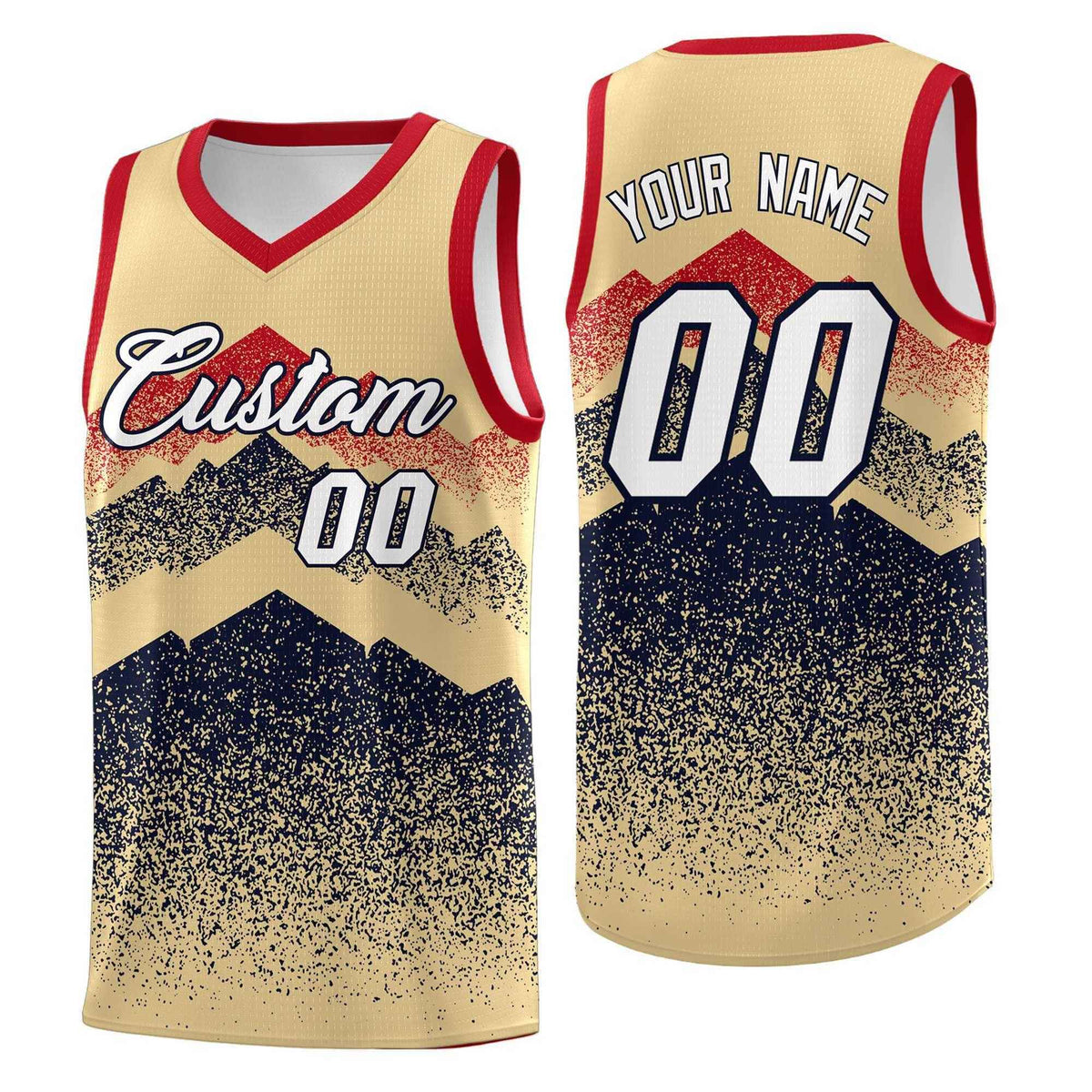 Custom Youth Basketball Jerseys Khaki Navy Gradient Mountain Design Uniforms