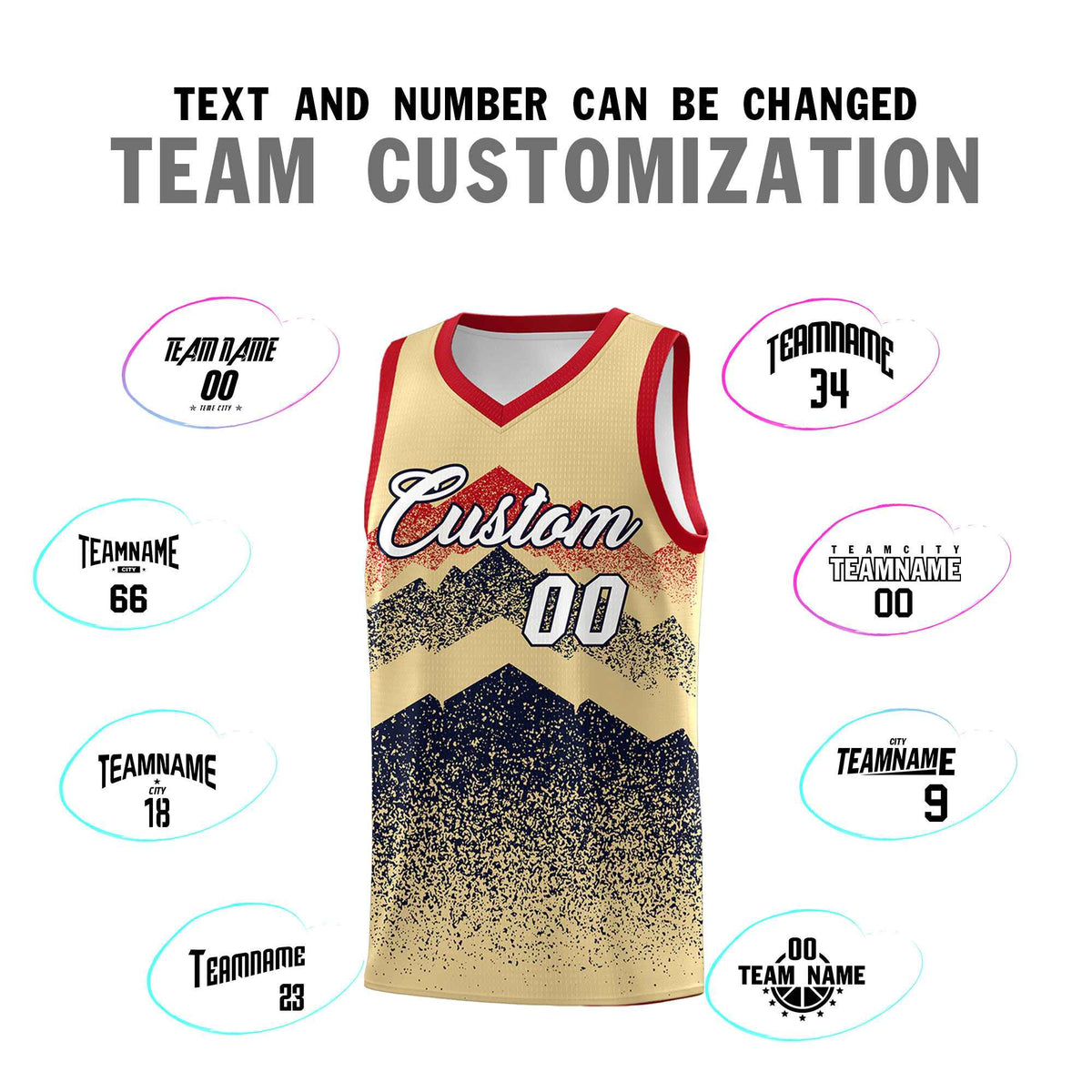 Custom Youth Basketball Jerseys Khaki Navy Gradient Mountain Design Uniforms