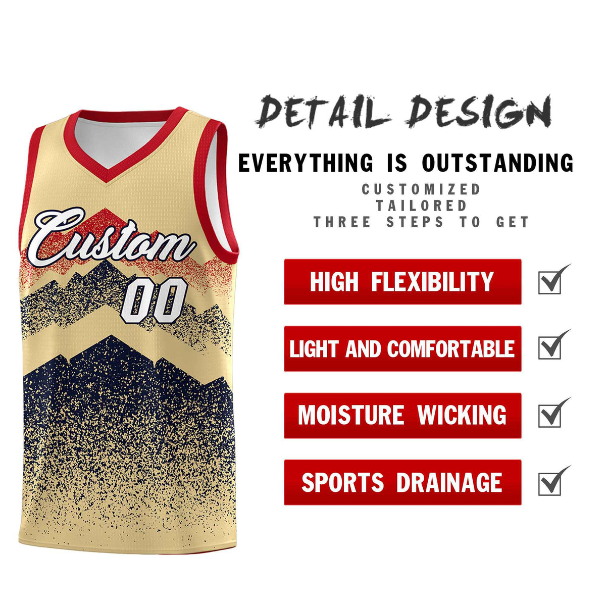 Custom Youth Basketball Jerseys Khaki Navy Gradient Mountain Design Uniforms