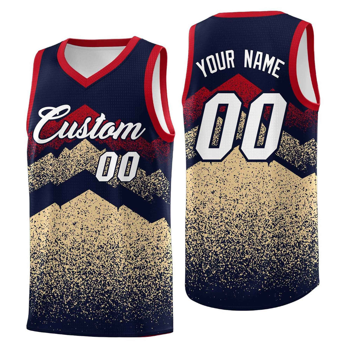 Personalized Youth Basketball Jerseys   Navy Khaki Gradient Mountain Design Uniforms