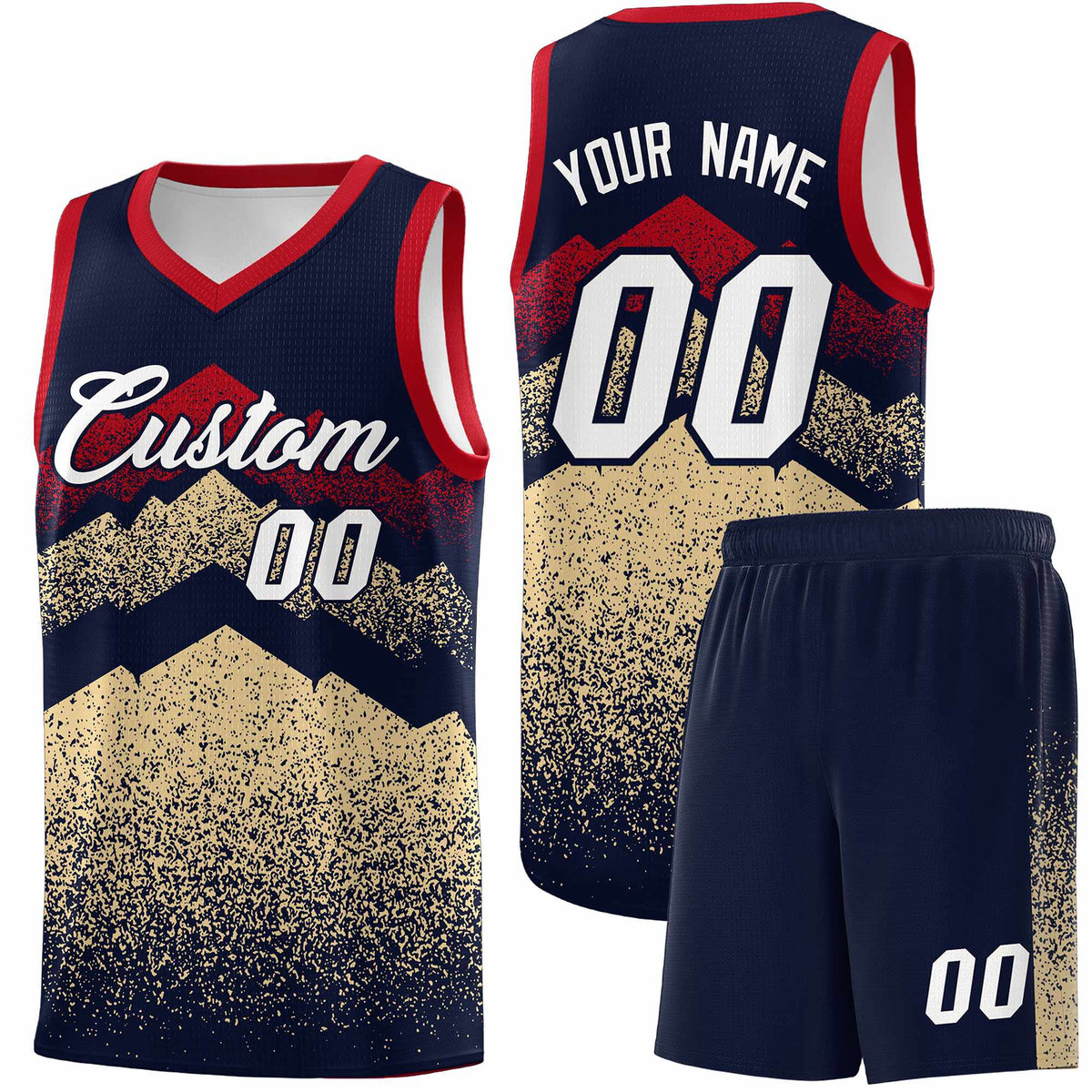 Personalized Youth Basketball Jerseys   Navy Khaki Gradient Mountain Design Uniforms