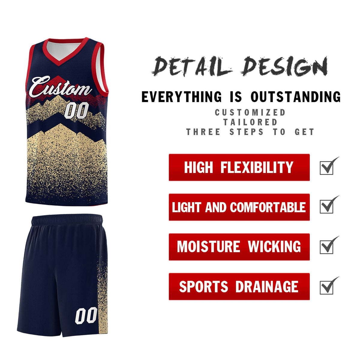 Personalized Youth Basketball Jerseys   Navy Khaki Gradient Mountain Design Uniforms